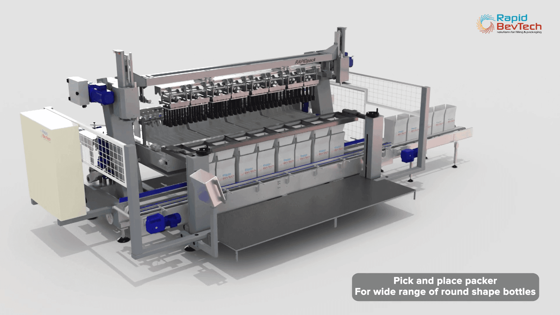 RAPIDpack case packer, 3D render with caption